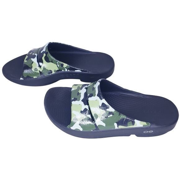 OOFOS Ooahh Green Camo Unisex Slides Sandals Men's US 8/ Wms. US 10/ EUR 41 - Picture 1 of 12